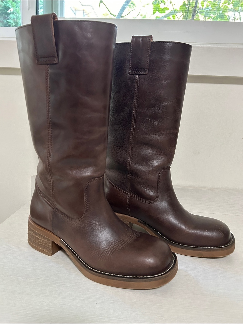 Pavement Dark Brown Leather Mid-Calf Heeled Boots